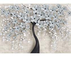 Fotobehang - Vlies Behang - Boom vol grijze bloemen - 312 x 219 cm