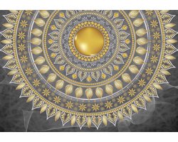 Fotobehang - Vlies Behang - Gouden Mandala op een Grijze Achtergrond - 312 x 219 cm