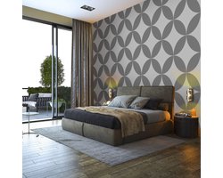 Fotobehang - Vlies Behang - Grijze cirkels - 312 x 219 cm