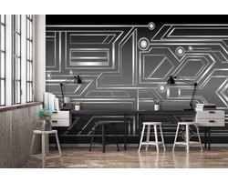 Fotobehang - Vlies Behang - Grijze Grafische Geometrie - 312 x 219 cm