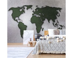 Fotobehang - Vlies Behang - Groene Wereldkaart op een Grijze Achtergrond - 416 x 290 cm