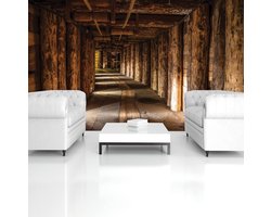 Fotobehang - Vlies Behang - Houten Tunnel 3D - 368 x 254 cm