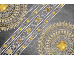 Fotobehang - Vlies Behang - Mandala van Goud op een Grijze Achtergrond - Kunst - 416 x 254 cm