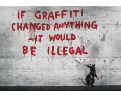Fotobehang - Vlies Behang - Rat and Writing on the Wall Banksy - Graffiti - Straatkunst - 254 x 184 cm