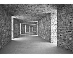 Fotobehang - Vlies Behang - Stenen 3D Tunnel - 416 x 290 cm