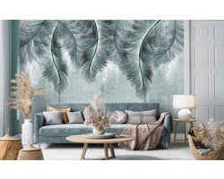Fotobehang - Vlies Behang - Veren op Betonnen Muur - 368 x 280 cm