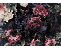 Fotobehang - Vlies Behang - Vintage Rode Pioenrozen - Bloemenkunst - 312 x 219 cm