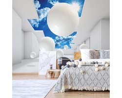 Fotobehang - Vlies Behang - Witte Ballen in een 3D Ruimte - 254 x 184 cm