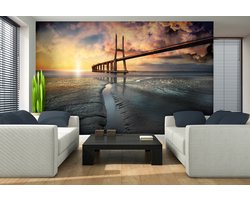Fotobehang Vlies | Brug, Zee | Geel | 368x254cm (bxh)
