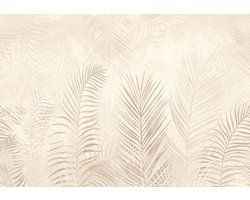 Fotobehang - Vliesbehang - Jungle Bladeren - Posterbehang - Pastel Creme Beige - Botanische Bladeren - 416 x 290 cm
