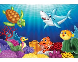 Fotobehang - Vliesbehang - Onderwaterwereld - Vrolijke Dieren in Zee - Zeedieren - Kinderbehang - Kinderen - 368 x 254 cm