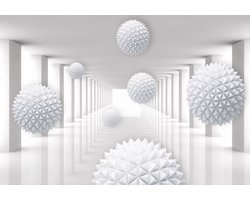 Fotobehang - Vliesbehang - Witte Tunnel met Ballen in 3D - 254 x 184 cm
