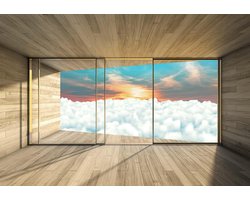 Fotobehang Window Sky Sunset Clouds Sun | XL - 208cm x 146cm | 130g/m2 Vlies