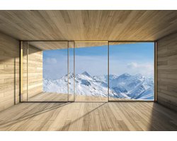 Fotobehang Window Snow Mountain Clouds Sky  | XXXL - 416cm x 254cm | 130g/m2 Vlies