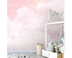 Fotobehang - Wolken - Lucht - Roze/Wit - Kinderkamer - Vliesbehang - (368 x 254 cm)