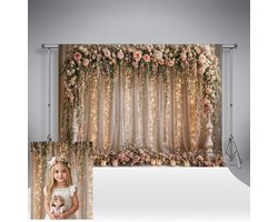Fotografie Achtergrond Bloemen Muur Decoratieve Rekwisieten voor Bruiloft en Portretfotografie - 2,2x1,5m - Warm Licht - Baby Kinderen Verjaardag