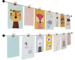 Fotolijn Met Clips - Fotokabel Decoratie - Muur Decoratie - Vrolijke Smiley Clips - 2x 100cm Touw - Multicolor