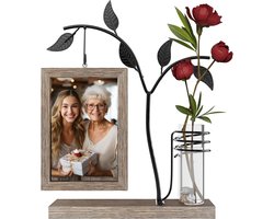 Fotolijst 10x15 cm met Vaas & Dubbel Glas – Draaibare Houten Fotolijst voor 2 Foto’s – Modern Decoratie Cadeau voor Moederdag, Verjaardag, Familie & Vrienden