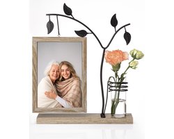 Fotolijst 10x15 cm met Vaas & Dubbel Glas – Draaibare Houten Fotolijst voor 2 Foto’s – Modern Decoratie Cadeau voor Moederdag, Verjaardag, Familie & Vrienden