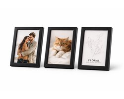 Fotolijst 10x15 cm Zwart – Set van 3 – MDF Fotoframe met Standaard – Staande Fotolijsten voor Foto’s, Bureau, Kast of Wanddecoratie