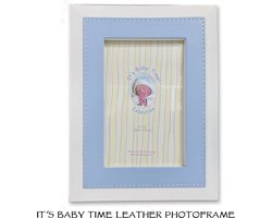 Fotolijst 10x15cm leer blauw -Babyfotolijst leer blauw - luxe fotolijst-kraamkado-babyshower kado