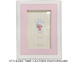 Fotolijst 10x15cm leer roze-Babyfotolijst leer rose-luxe fotolijst-kraamkado-babyshower kado