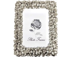 Fotolijst, 13 x 18 cm, kleur zilver, staande tafellijst met bloemen, vintage, antiek, barok en modern, fotolijst met glasplaat, decoratie voor je woning