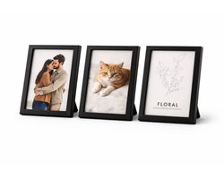 Fotolijst 13x18 cm Zwart – Set van 3 – MDF Fotoframe met Standaard – Staande Fotolijsten voor Foto’s, Bureau, Kast of Wanddecoratie