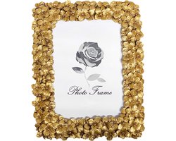 Fotolijst, 15 x 20 cm, goud, staande tafellijst met bloemen, vintage, antiek, barok en modern, fotolijst met glasplaat, decoratie voor je woning