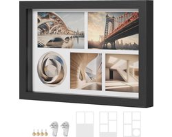 Fotolijst A4 3 houders voor foto's om te vullen - Collage fotolijst 4 pinnen - 102 x 152 cm 102 x 102 cm - 2 spoorloze muurhaken aszwart RPF019B01