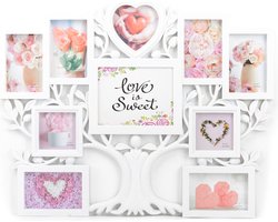 Fotolijst Collage 10 Foto's verschillende Maten (10x10, 15x10, 13x13, 10x10, 20x15 Cm) - Fotokader - Family Tree Wit