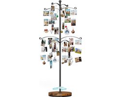 Fotolijst collage, fotolijst voor 10x15 13x18 meerdere foto's met houten draaibare basis en metalen boom, stamboom, gepersonaliseerde fotoboom, familiefotolijst voor 180 foto's