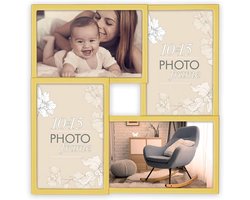 Fotolijst Collage - Lijst 4 Foto's - Wanddecoratie - Metalen Frame Fluweel - 25x25 cm - Goud