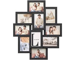Fotolijst Collage voor 10 Foto's 10x15 cm Zwart MDF Wanddecoratie met 3D Effect - Moderne Fotowand voor Woonkamer, Slaapkamer of Kantoor