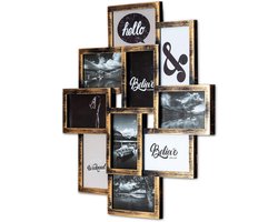 Fotolijst Collage voor 10 Foto's 50x55cm - Koper Zwart Glas - Industrieel Wanddecoratie
