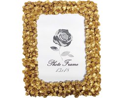 Fotolijst, fotolijst 13 x 18 cm - goud - staand tafelframe met bloemen - vintage, antiek, barok en modern - fotolijst met glasplaat - decoratie voor je woning