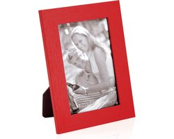 Fotolijst - Fotolijstje - Fotolijsten - Fotokader - 10 x 15 cm - Houten frame - Anti-slip - Beschermglas - MDF - rood