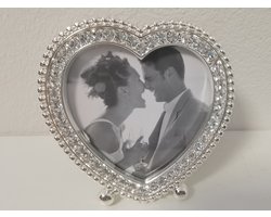 Fotolijst - Hartje - Zilver - Bezet met steentjes - Fotomaat: 4.5x4.5cm. - Buitenmaat 6x6cm