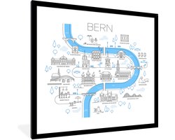 Fotolijst incl. Poster - Kaart - Bern - Illustratie - Simpel - 40x40 cm - Posterlijst