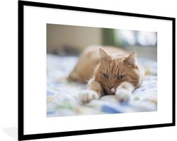 Fotolijst incl. Poster - Kat - Bed - Bedsprei - Meisjes - Kinderen - Jongens - Kind - 90x60 cm - Posterlijst