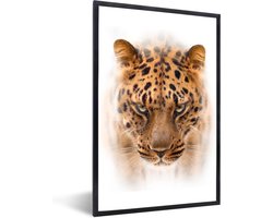 Fotolijst incl. Poster - Luipaard - Kop - Wit - 40x60 cm - Posterlijst