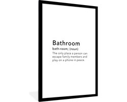Fotolijst incl. Poster - Spreuken - Quotes - The only place a person can play on a phone in peace - Bathroom - Badkamer - 80x120 cm - Posterlijst