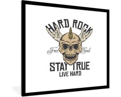 Fotolijst incl. Poster - Vintage - 'Hard rock stay true live hard' - Spreuken - Quotes - 40x40 cm - Posterlijst