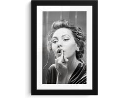 Fotolijst inclusief poster 20x30 cm - Vrouw portret make up - Foto in lijst zwart wit - Muurdecoratie slaapkamer vintage - Houten lijsten fotohouder - Posters in kaders - Wissellijst bed decoratie - Fotokaders - Photo frame