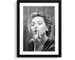 Fotolijst inclusief poster 30x40 cm - Vrouw portret make up - Foto in lijst zwart wit - Muurdecoratie slaapkamer vintage - Houten lijsten fotohouder - Posters in kaders - Wissellijst bed decoratie - Fotokaders - Photo frame
