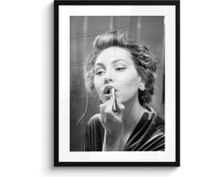 Fotolijst inclusief poster 60x80 cm - Vrouw portret make up - Foto in lijst zwart wit - Muurdecoratie slaapkamer vintage - Houten lijsten fotohouder - Posters in kaders - Wissellijst bed decoratie - Fotokaders - Photo frame