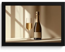 Fotolijst inclusief poster - Posterlijst 30x20 cm - Posters - Champagne - Beige - Schaduw - Bubbels - Foto in lijst - Keuken decoratie muur - Wanddecoratie accessoires - Muurdecoratie - Schilderijen