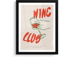 Fotolijst inclusief poster - Posterlijst 30x40 cm - Posters - Wijn - 'Wine club' - Rood - Quote - Vintage - Foto in lijst - Keuken decoratie muur - Wanddecoratie accessoires - Muurdecoratie - Schilderijen