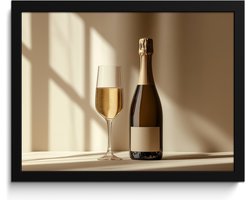 Fotolijst inclusief poster - Posterlijst 40x30 cm - Posters - Champagne - Beige - Schaduw - Bubbels - Foto in lijst - Keuken decoratie muur - Wanddecoratie accessoires - Muurdecoratie - Schilderijen