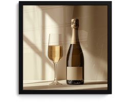 Fotolijst inclusief poster - Posterlijst 40x40 cm - Posters - Champagne - Beige - Schaduw - Bubbels - Foto in lijst - Keuken decoratie muur - Wanddecoratie accessoires - Muurdecoratie - Schilderijen